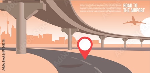 Overpass or bridge, in a city road to airport cityscape suburban or urban cool vector banner or poster illustration