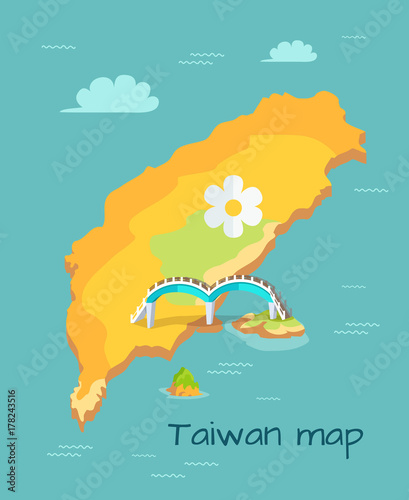 New Moon Bridge Marked on Taiwan Map Illustration