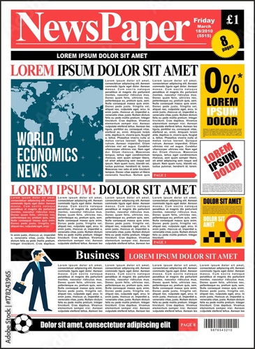 Newspaper cover realistic colored page with illustrations template vector is no have real prototype