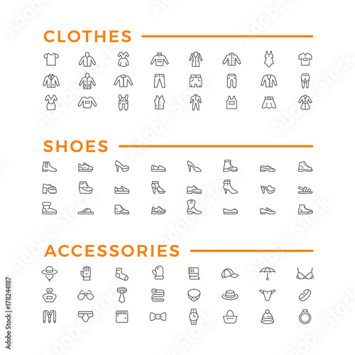 Set line icons of clothes, shoes and accessories