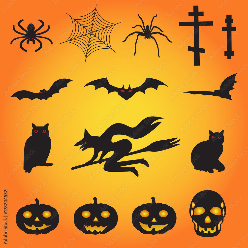 A set of assorted vector illustrations for Halloween.
