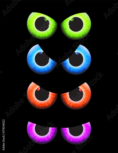 halloween spooky scary eyes  vector  design isolated on black background