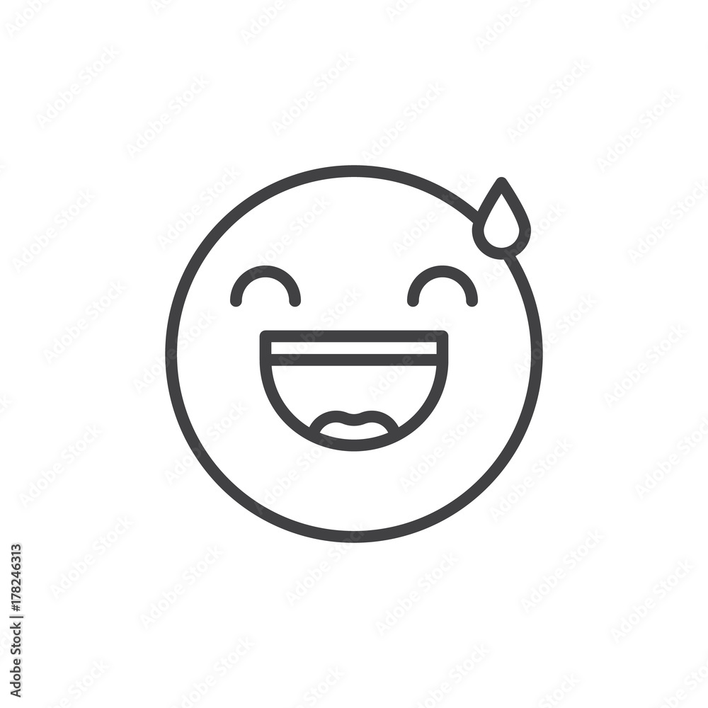 Fototapeta premium Smiling face emoticon with open mouth and cold sweat line icon