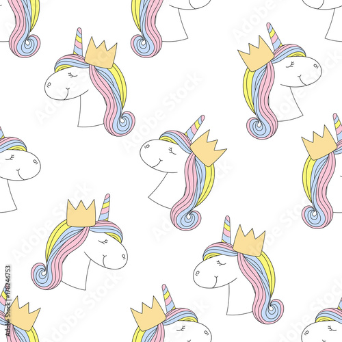 Fashion seamless print. Pattern with unicorn.