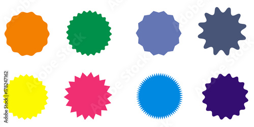 Set of vector starburst, sunburst badges. Vintage labels. Colored stickers. A collection of different types and colors icon.