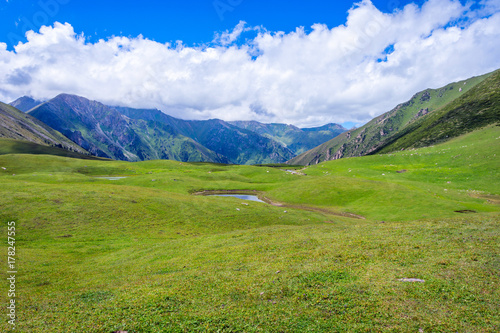 View over valley from the horse back, Kyrgyzstan