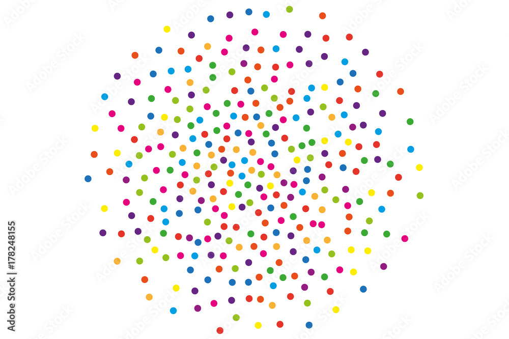 Festival pattern with color round glitter, confetti. Random, chaotic polka dot. Vector illustration. Typographic design.