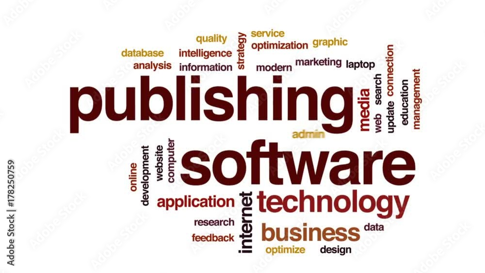 Publishing software animated word cloud, text design animation. Publishing software animated word cloud, text design animation.
