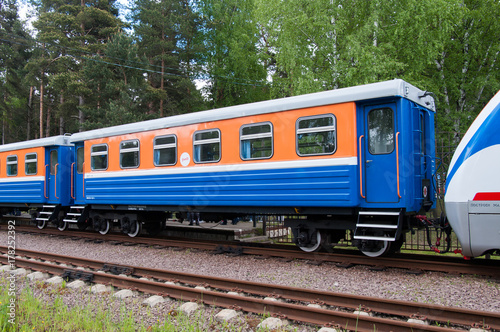 Narrow-gauge passenger car of type VP750, station Yakovlevskaya, Yaroslavl children's railway, Yaroslavl, Russian Federation