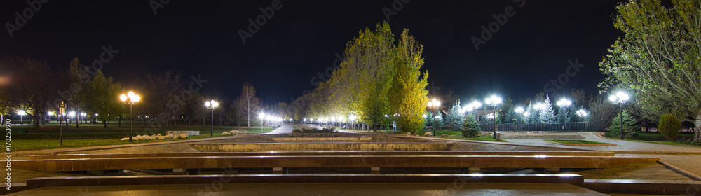 A night alley in a park with lighting A night alley in a park with lighting