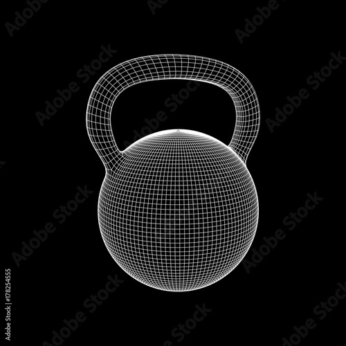 Heavy kettle bell. Wireframe mesh vector. Modern sport fitness concept