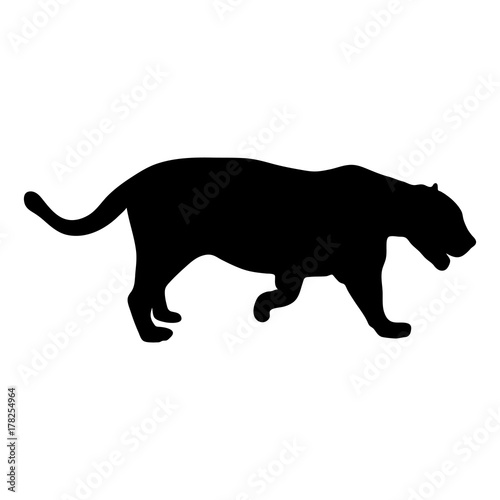 black silhouette of running leopard on white background of vector illustration