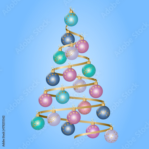 Christmas tree decorated colorful christmas balls. Vector illustration EPS10