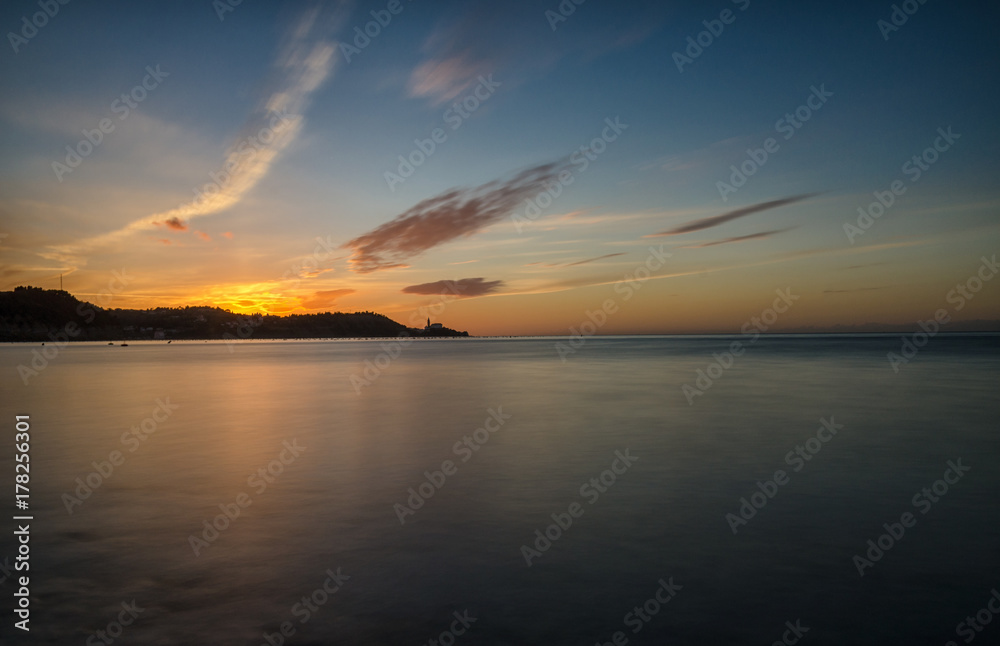 Sunset behind Piran, Slovenia