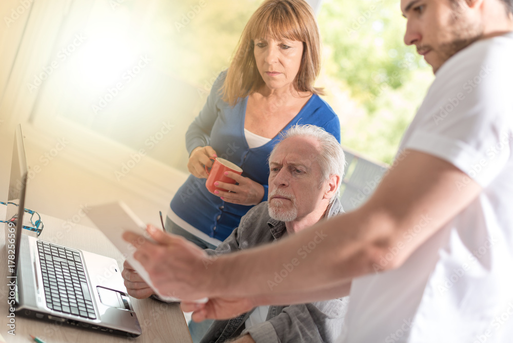 Obraz premium Business people working together, light effect