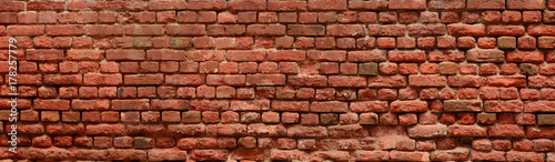 Old Red Brick wall panoramic view.