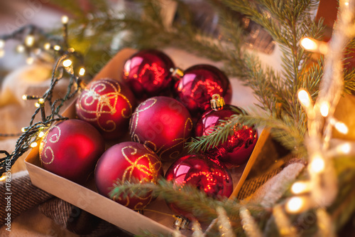 Home decoration for Christmas and New Year.  Christmas Composition. Vintage style