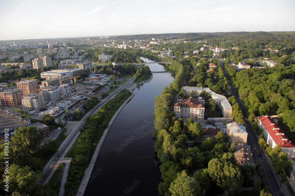 VILNIUS: Aerial View of Vilnius Old Town, river Neris in Vilnius, Lithuania