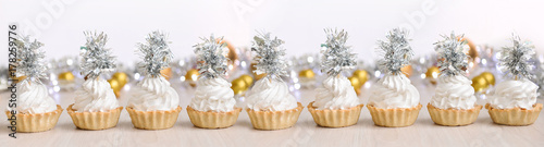 Christmas cakes with decor, ideas for the new year, background