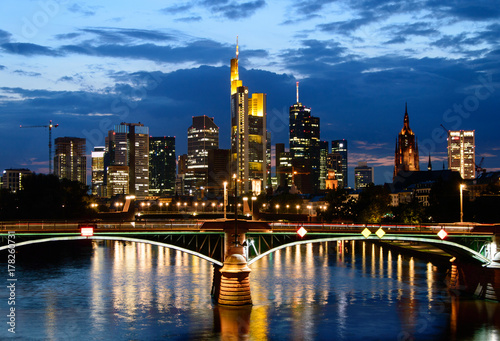 Panorama of Frankfurt financial metropolis over Men river by night, Germany 