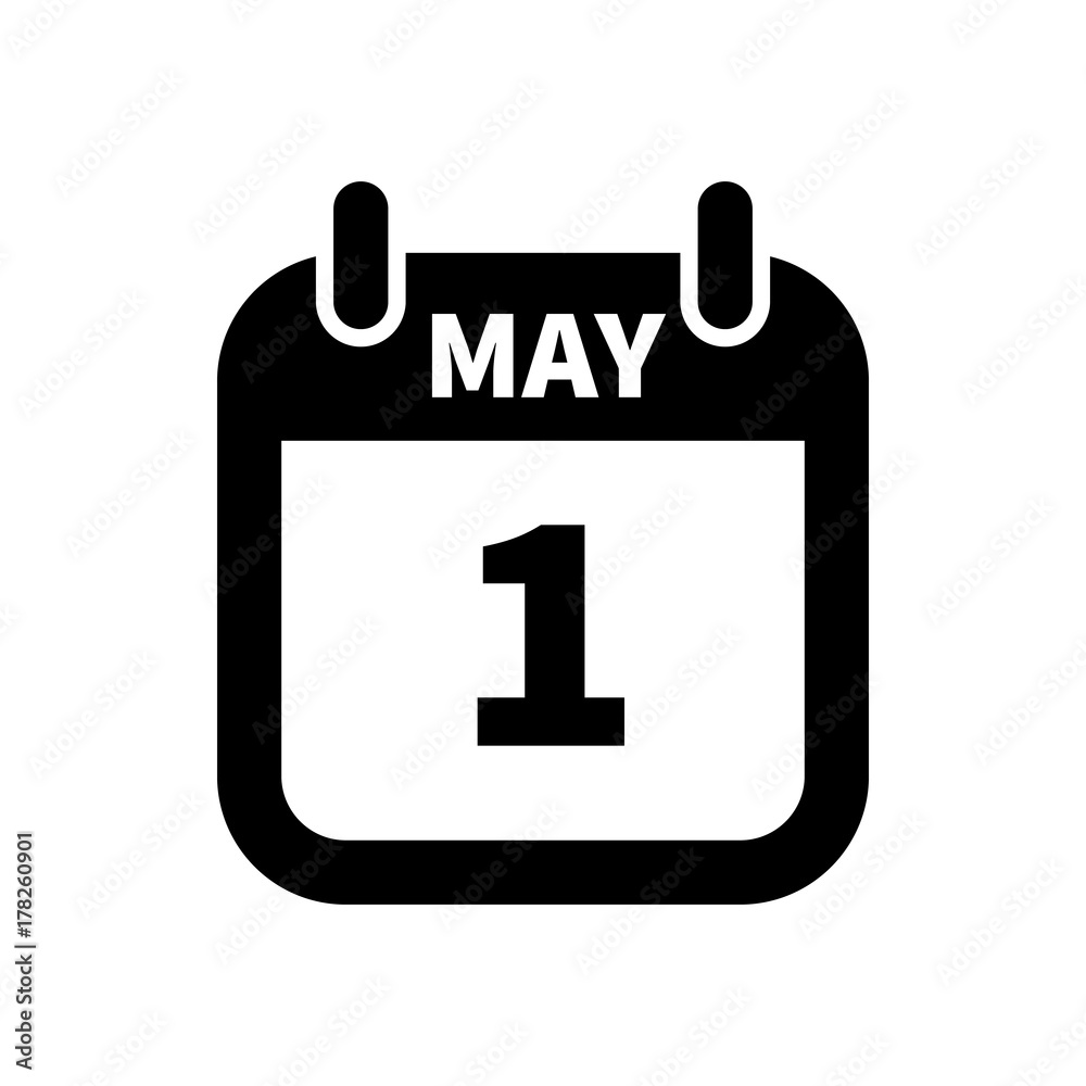 Simple black calendar icon with 1 may date isolated on white Simple black calendar icon with 1 may date isolated on white