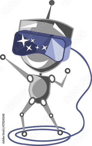 Casque ou lunettes de réalité virtuelle
Un robot avec un casque de réalité virtuelle est dans un autre univers 