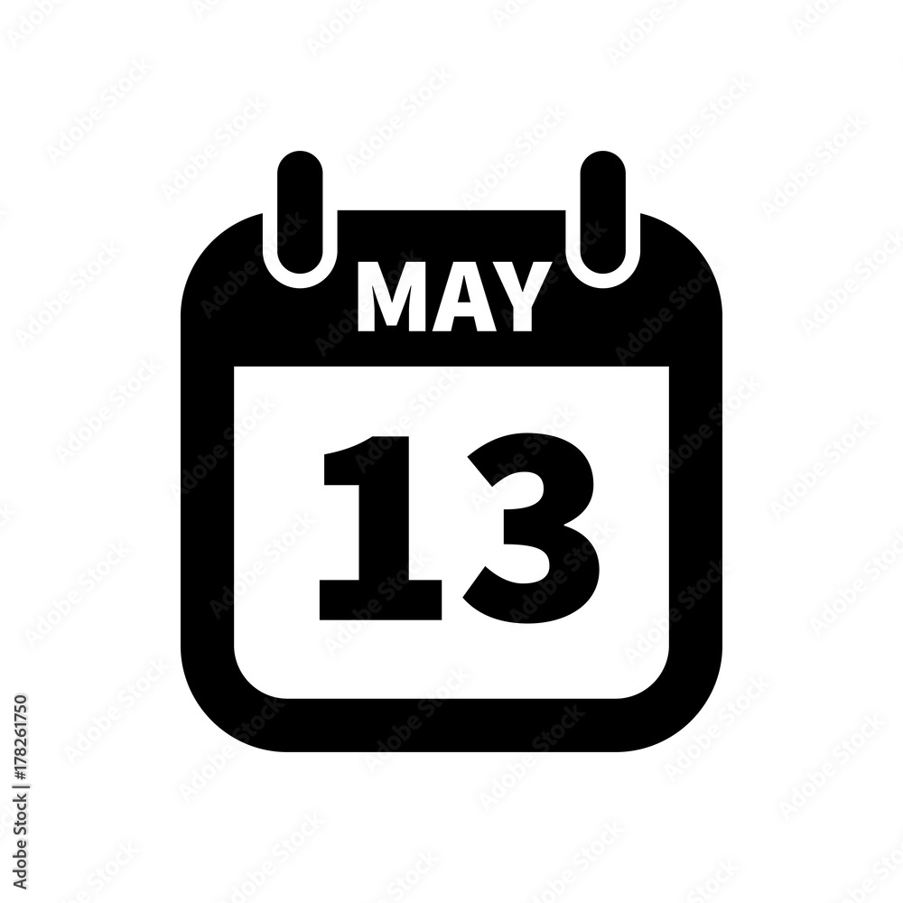 Simple black calendar icon with 13 may date isolated on white Simple black calendar icon with 13 may date isolated on white