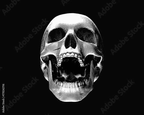 Engraving skull illustration scream on black BG