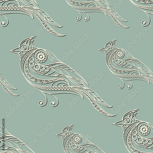 Seamless lace pattern with bird 3
