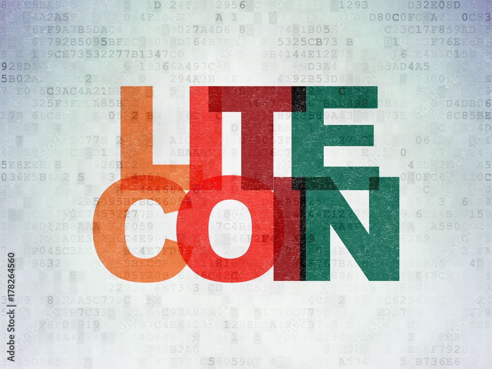 Blockchain concept: Painted multicolor text Litecoin on Digital Data Paper background