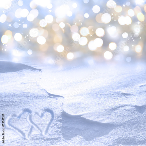 Winter background with snow and lights