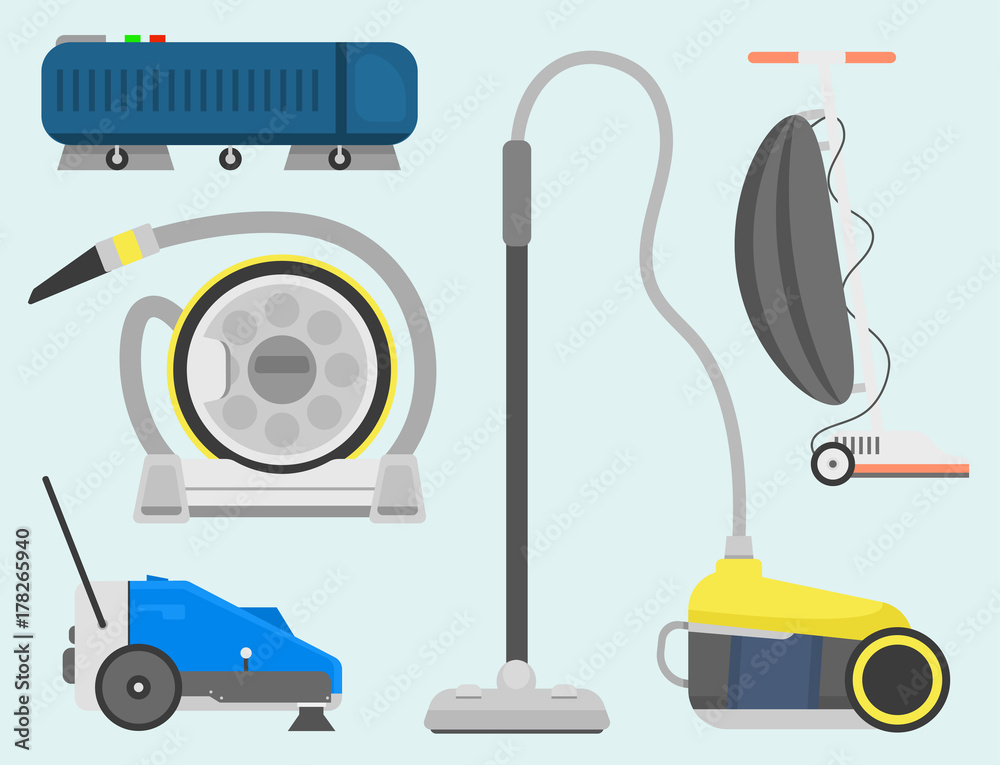 Professional cleaning equipment isolated vector home cleanup vacuum housekeeping service cleaning equipment housework tools. Professional cleaning equipment isolated vector home cleanup vacuum housekeeping service cleaning equipment housework tools.