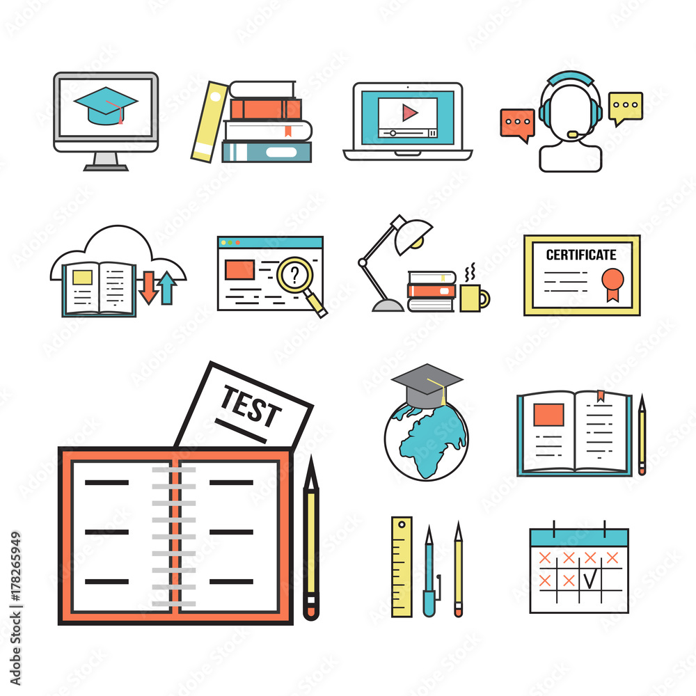 Flat design icons online education staff training book store distant learning knowledge vector illustration Flat design icons online education staff training book store distant learning knowledge vector illustration