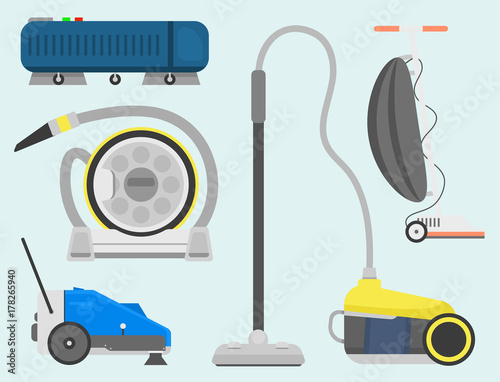 Professional cleaning equipment isolated vector home cleanup vacuum housekeeping service cleaning equipment housework tools.