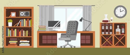 Interior details design stylized drawing modern interior house residence luxury apartment furniture decoration vector illustration.