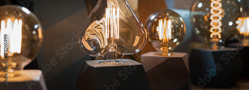  incandescent lamps close-up. .decorating a house using a loft lamp photo