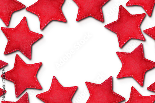 Christmas and New Year's Eve greeting card with copy space for text. Celebrating winter holidays. Red stars.
