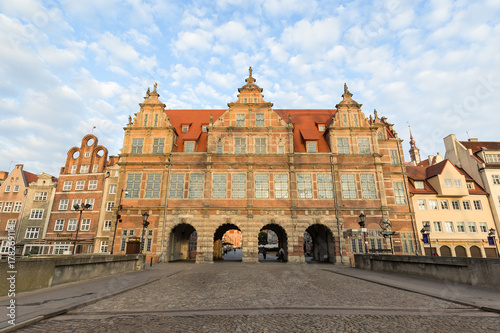 View of the historic Green Gate, the formal residence of Poland's monarchs, at the Main Town in Gdansk, Poland, in the morning.