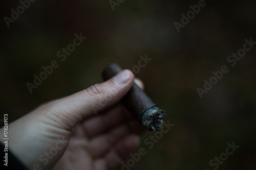 Smoking a cigar in the woods