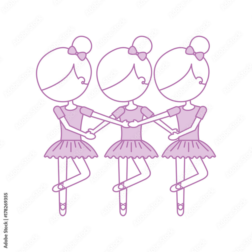three girls dancing ballet classic practice