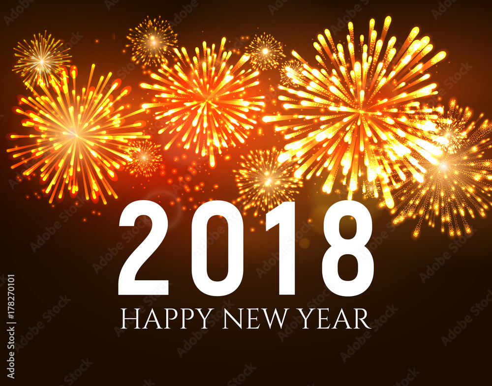 2018 New Year shiny fireworks background. Christmas firework celebrate holiday 2018