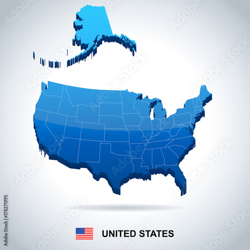 United States - map and flag - illustration