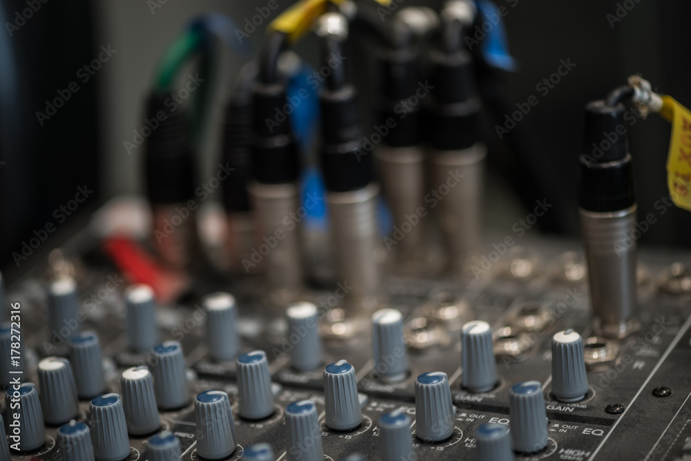 Naklejka premium Analogic Sound Mixer. Professional audio mixing console radio and TV broadcasting