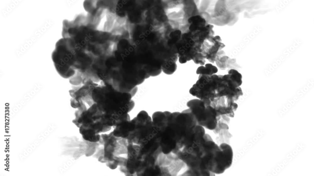 A lot of flows, black clouds or smoke, ink inject is isolated on white in slow motion. Black tint falls in water. Inky background or smoke backdrop, for ink effects use luma matte like alpha mask A lot of flows, black clouds or smoke, ink inject is isolated on white in slow motion. Black tint falls in water. Inky background or smoke backdrop, for ink effects use luma matte like alpha mask