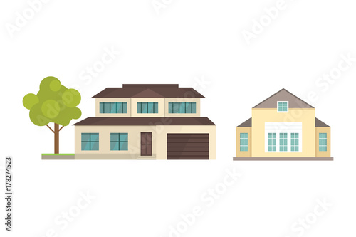 Cottage and assorted real estate building icons. Residential house collection in new cartoon style