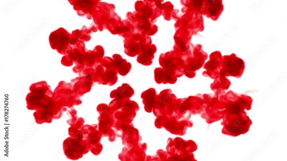 Overhead shot. Red paint dissolves in water and move in slow motion. Use for inky background or backdrop with smoke or ink effects, alpha channel is on use for it luma matte like alpha mask. Overhead shot. Red paint dissolves in water and move in slow motion. Use for inky background or backdrop with smoke or ink effects, alpha channel is on use for it luma matte like alpha mask.