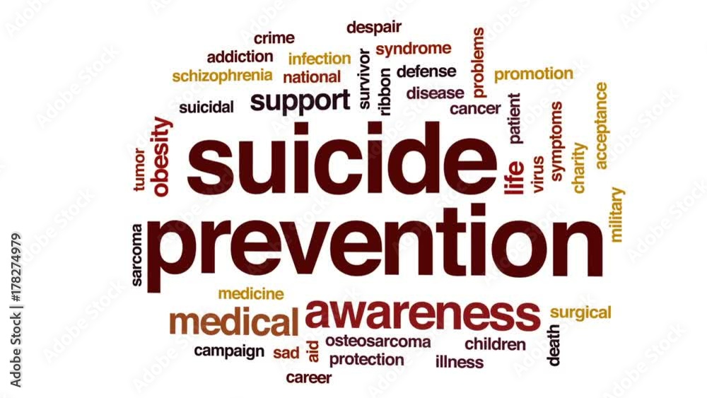 Suicide prevention animated word cloud, text design animation. Suicide prevention animated word cloud, text design animation.