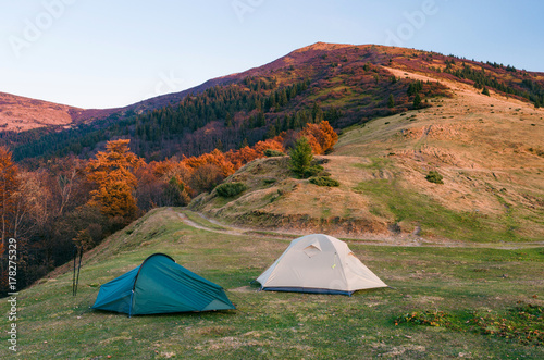 Tourist tents in the mountains