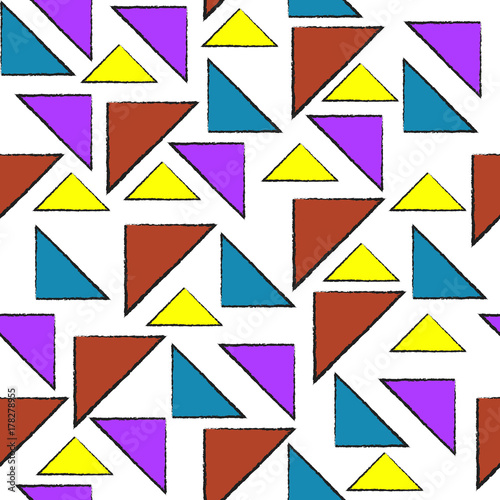 Free Download Seamless geometric pattern vector abstract background with black outlined colorful triangle shapes vintage retro design - GFXLoad