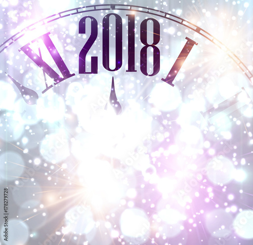 2018 New Year background with clock.